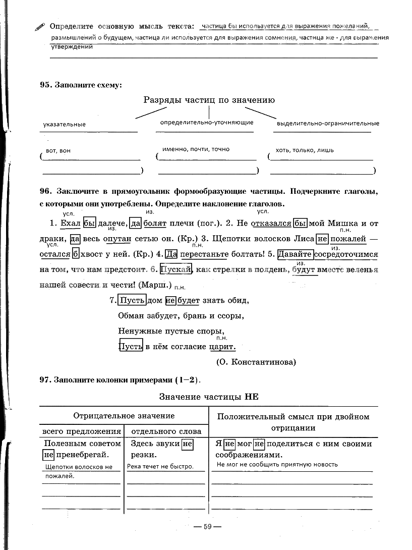 гдз 7 класс рабочая тетрадь часть 2 страница 59 русский язык Богданова