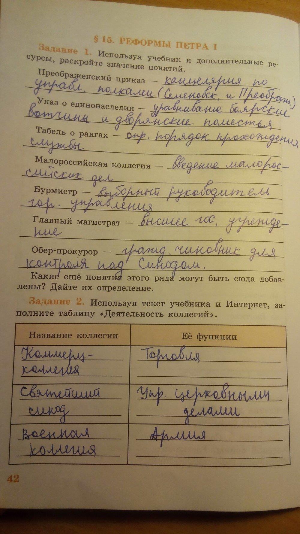 гдз 7 класс рабочая тетрадь страница 42 история Данилов, Косулина