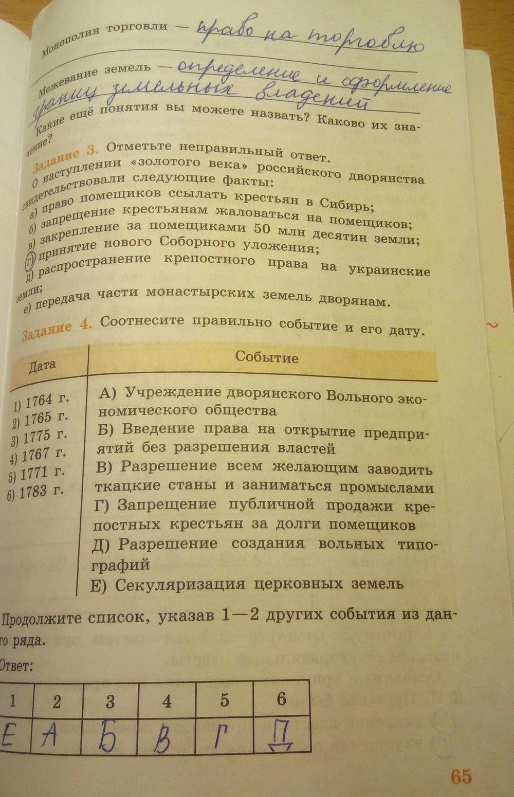 гдз 7 класс рабочая тетрадь страница 65 история Данилов, Косулина