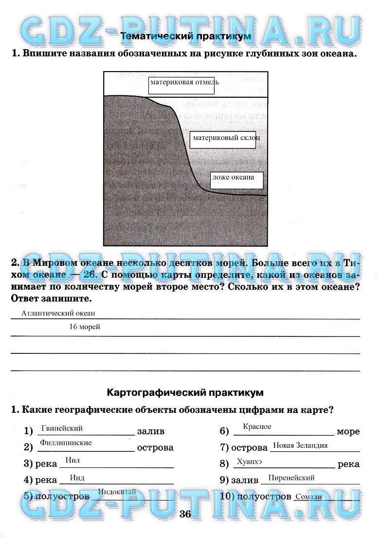гдз 7 класс рабочая тетрадь часть 1 страница 36 география Домогацких