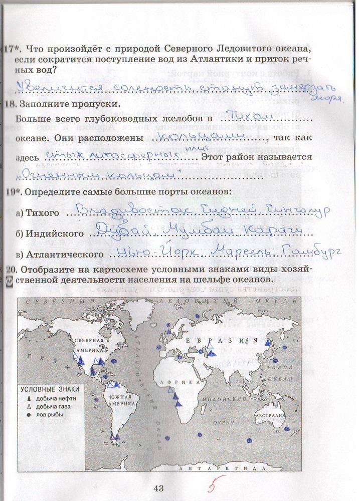 гдз 7 класс рабочая тетрадь страница 43 география Душина
