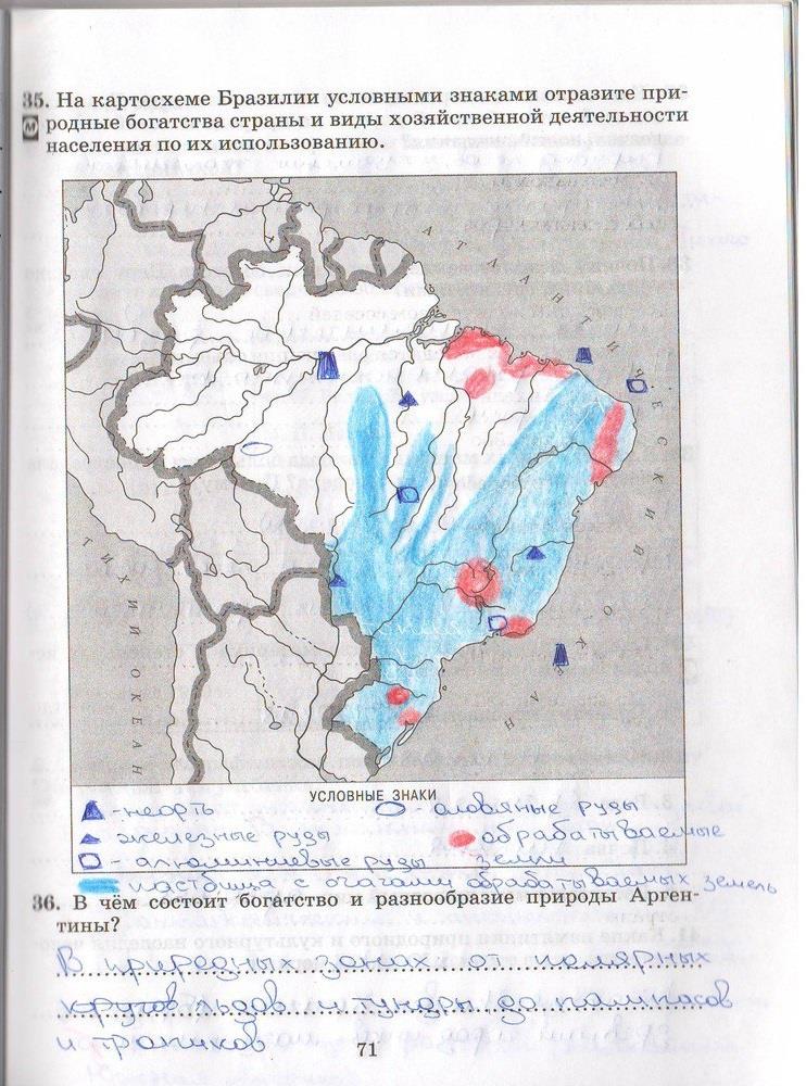 гдз 7 класс рабочая тетрадь страница 71 география Душина