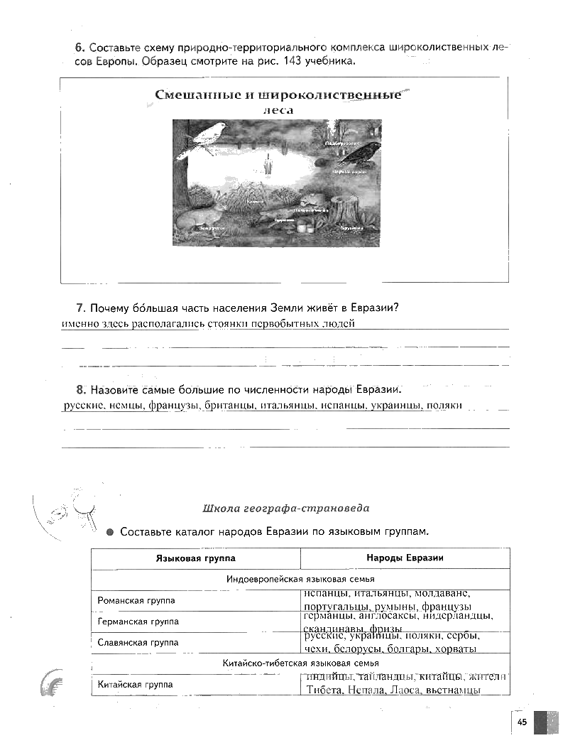 гдз 7 класс рабочая тетрадь часть 2 страница 45 география Душина