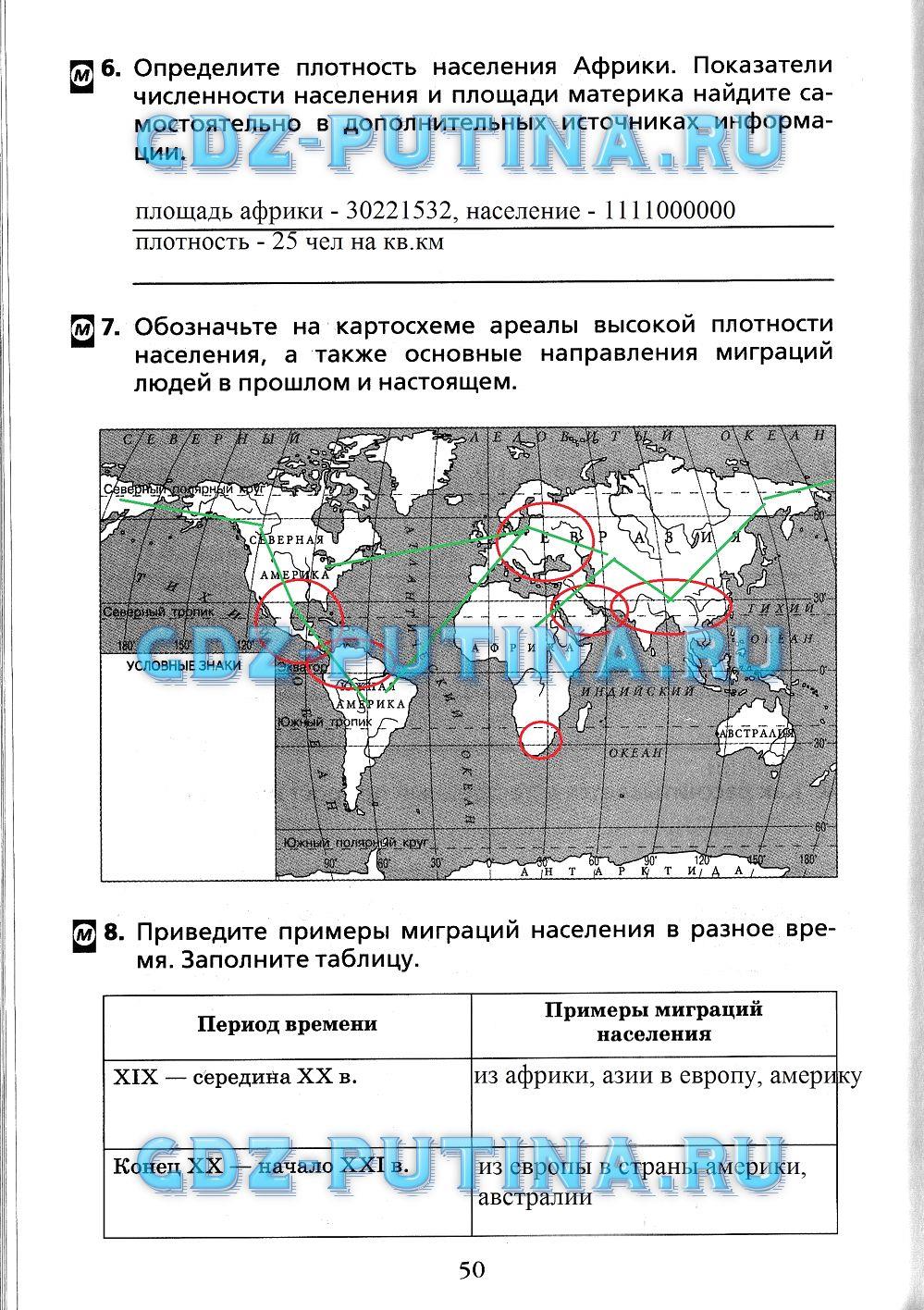 гдз 7 класс рабочая тетрадь страница 50 география Душина