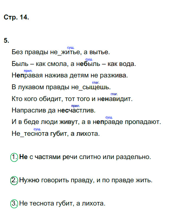 гдз 7 класс рабочая тетрадь страница 14 русский язык Ерохина