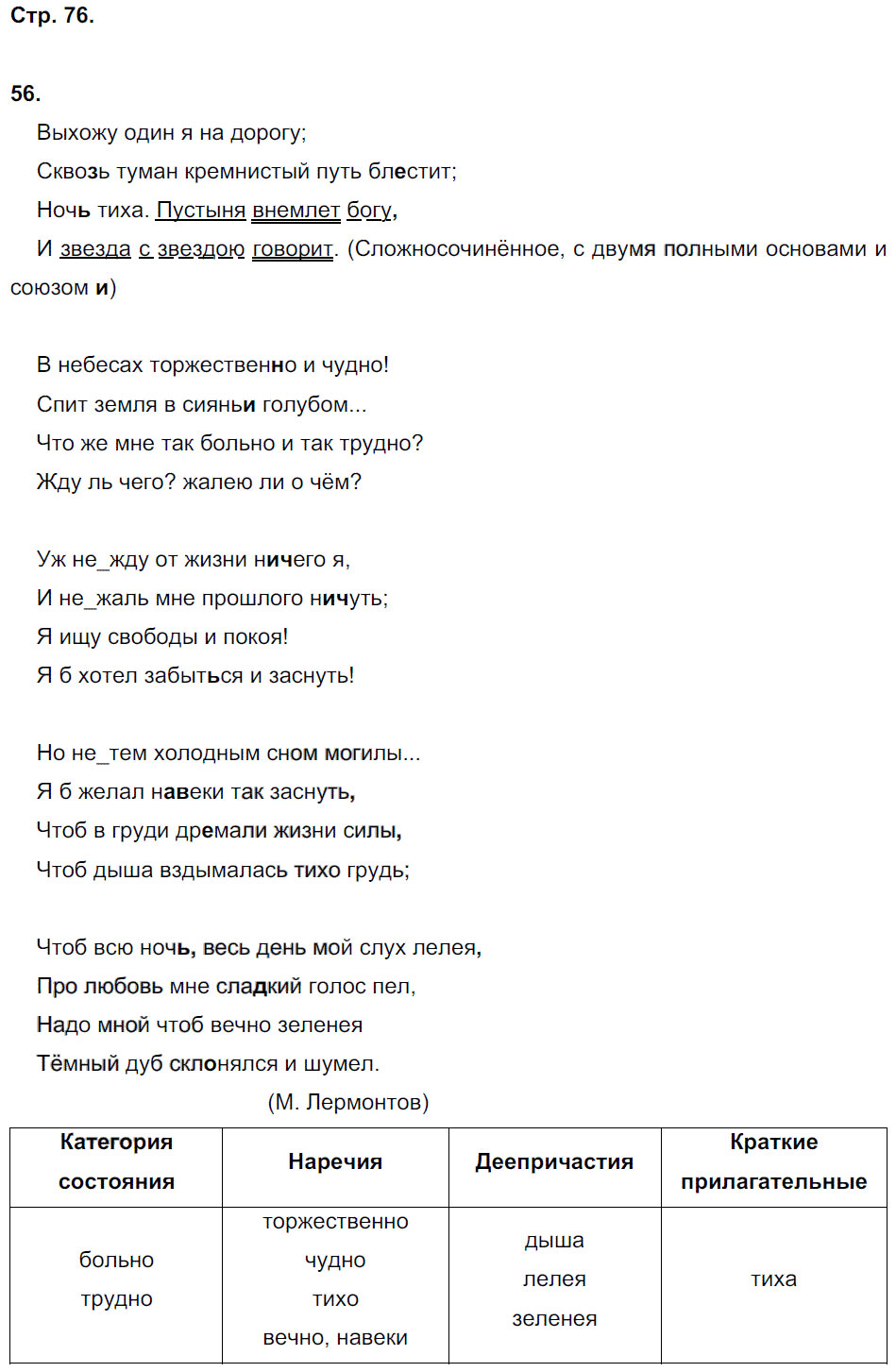 гдз 7 класс рабочая тетрадь страница 76 русский язык Ерохина
