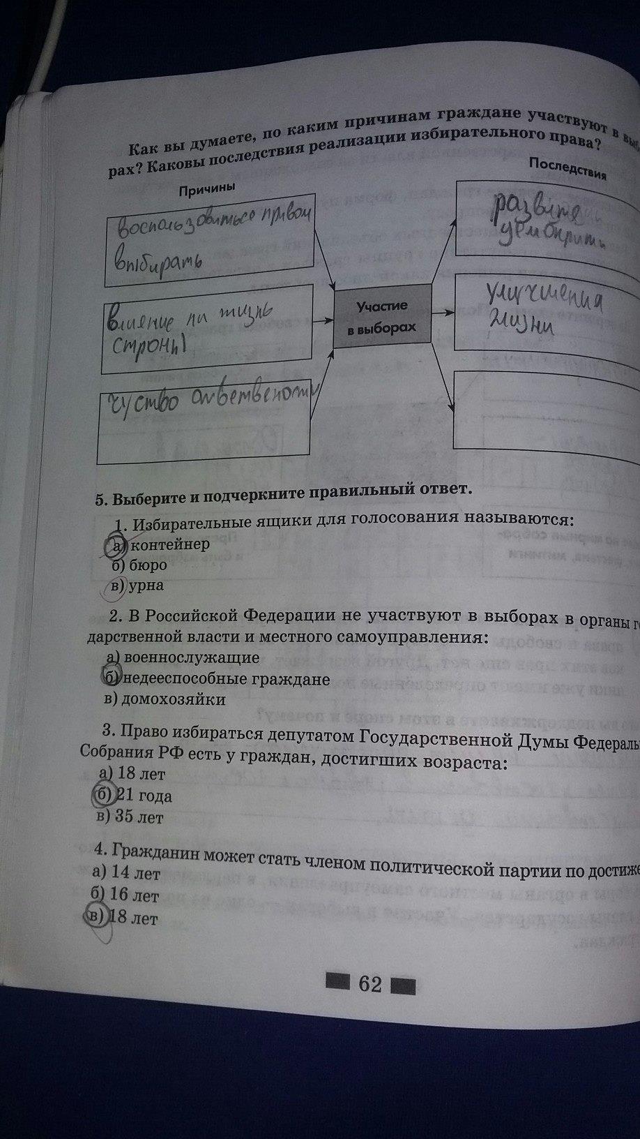 гдз 7 класс рабочая тетрадь страница 62 обществознание Хромова, Скворцова