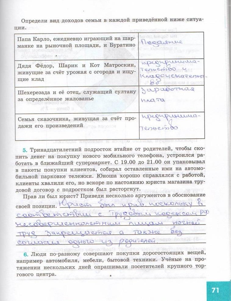 гдз 7 класс рабочая тетрадь страница 71 обществознание Котова, Лискова