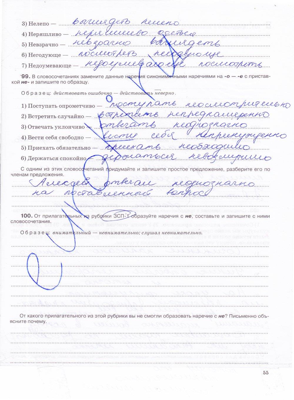 гдз 7 класс рабочая тетрадь страница 55 русский язык Ларионова