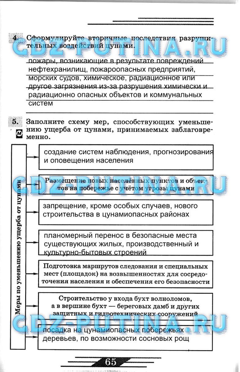 гдз 7 класс рабочая тетрадь страница 65 ОБЖ Латчук, Миронов, Бурдакова