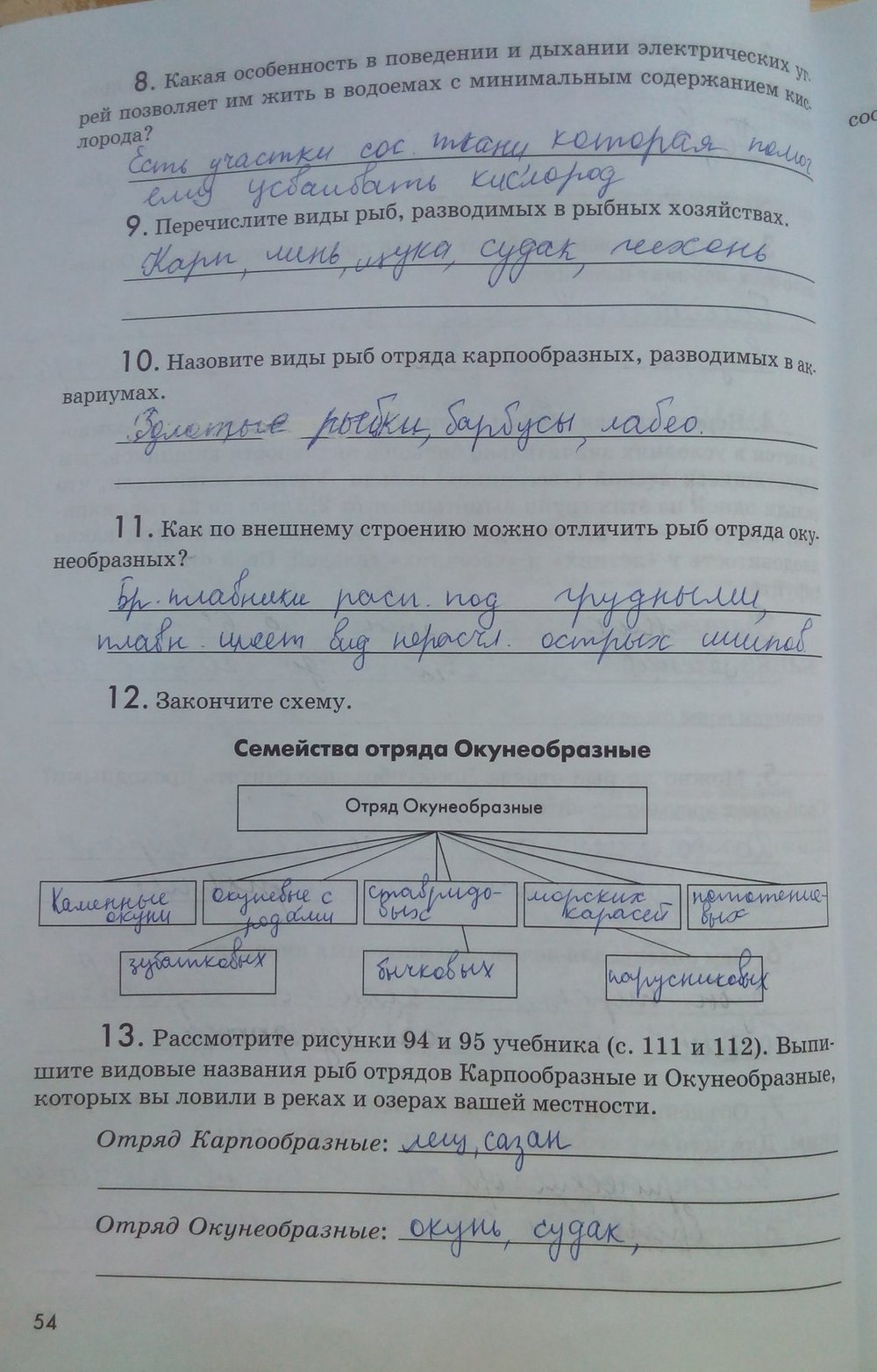 гдз 7 класс рабочая тетрадь страница 54 биология Латюшин, Ламехова