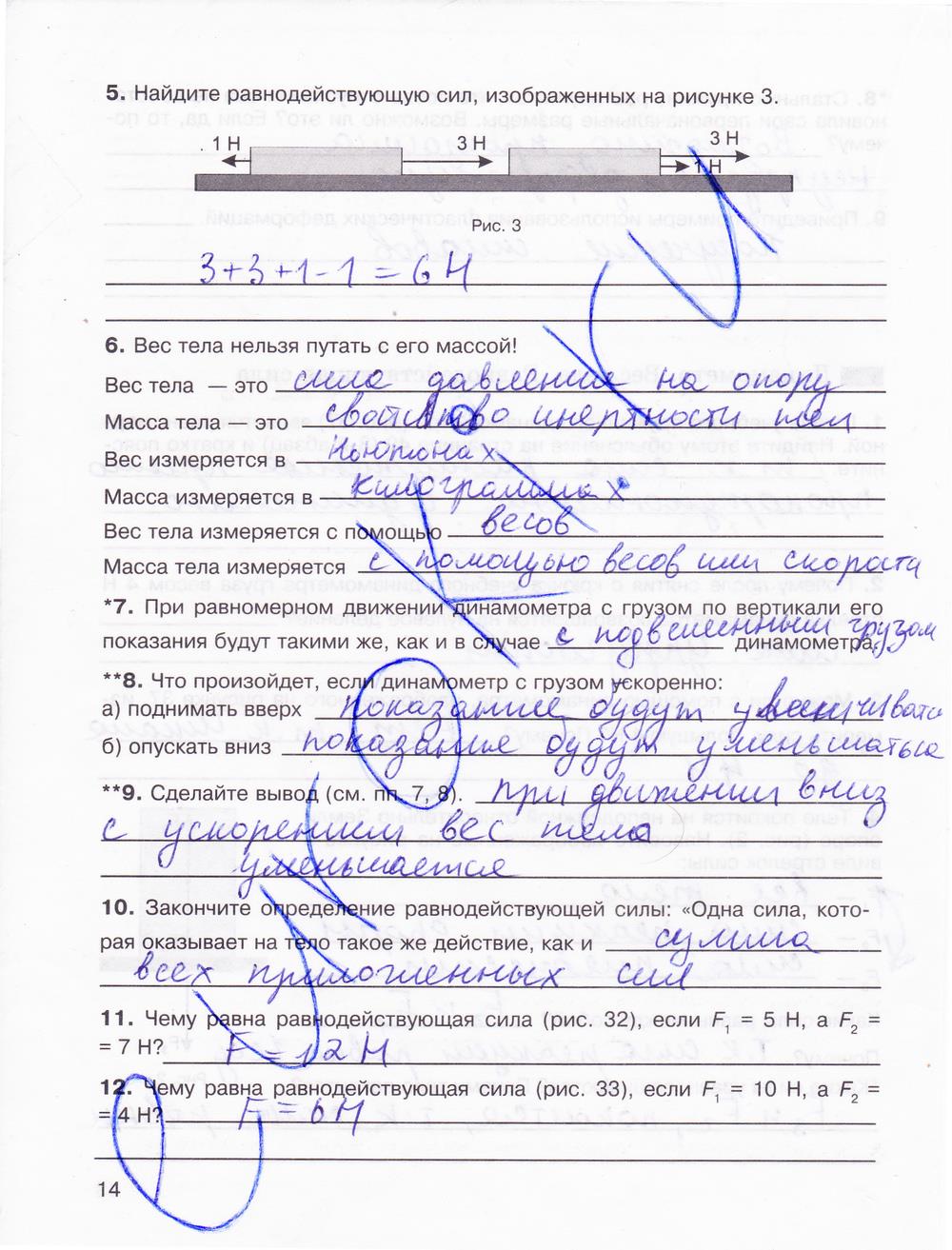 гдз 7 класс рабочая тетрадь страница 14 физика Мартынова, Бовин, Коротаев