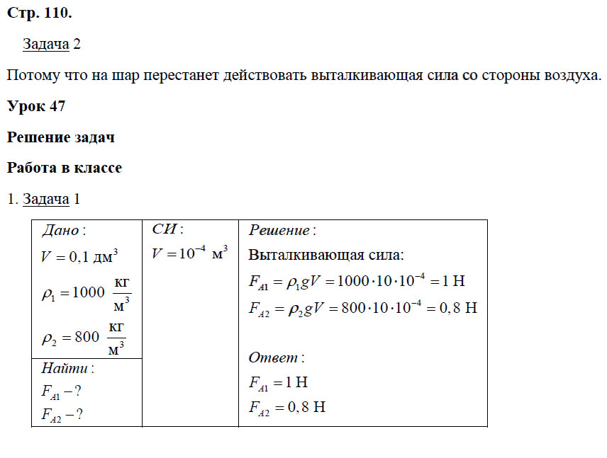 гдз 7 класс рабочая тетрадь страница 110 физика Минькова, Иванова