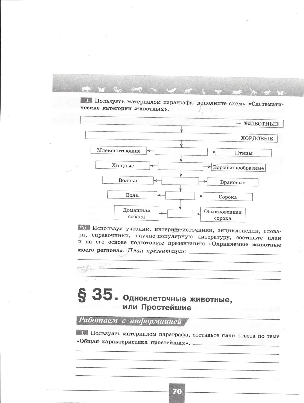 гдз 7 класс рабочая тетрадь страница 70 биология Пасечник, Швецов