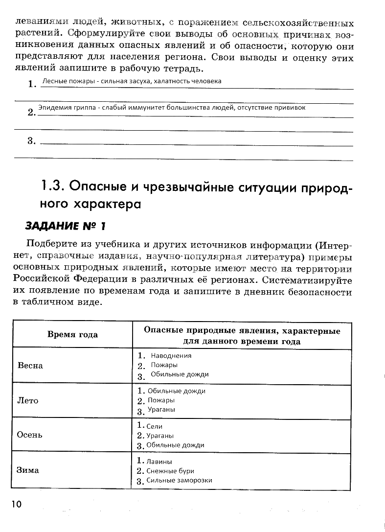 гдз 7 класс рабочая тетрадь страница 10 ОБЖ Смирнов, Хренников, Маслов