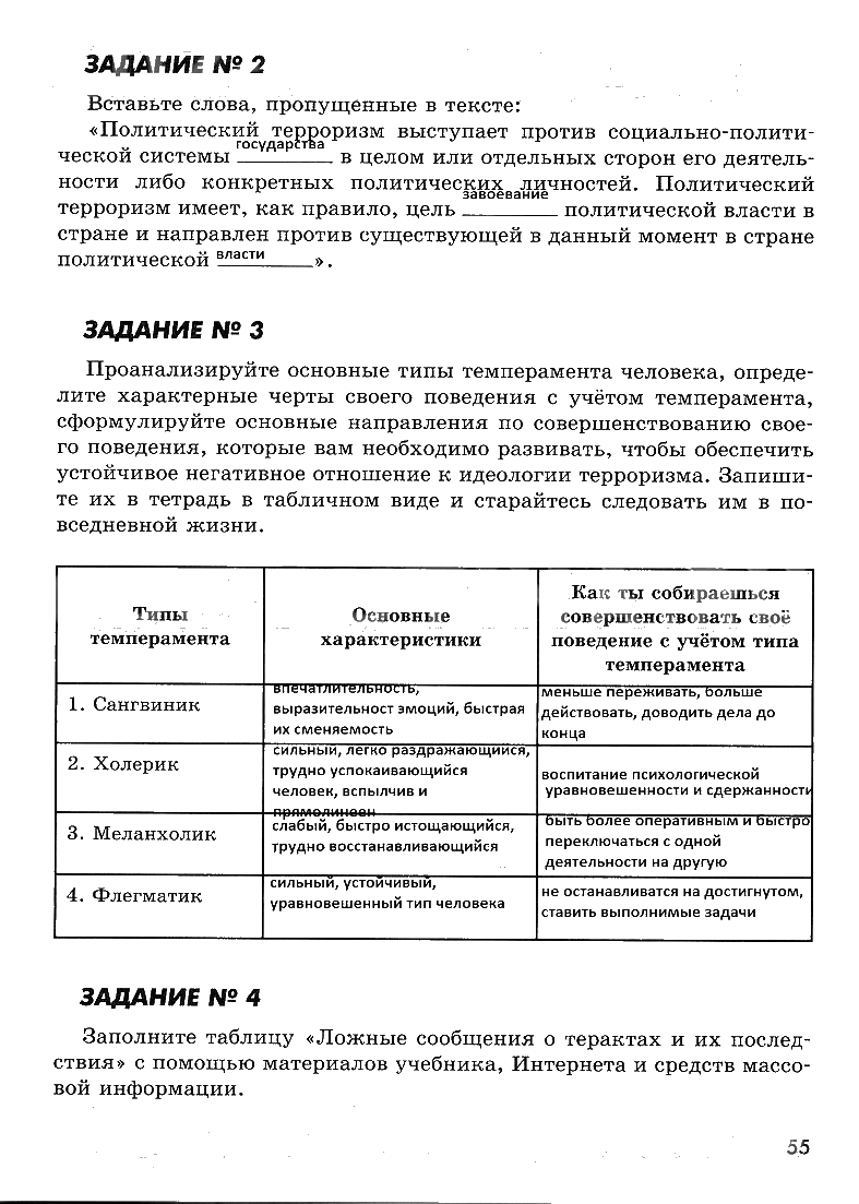 гдз 7 класс рабочая тетрадь страница 55 ОБЖ Смирнов, Хренников, Маслов