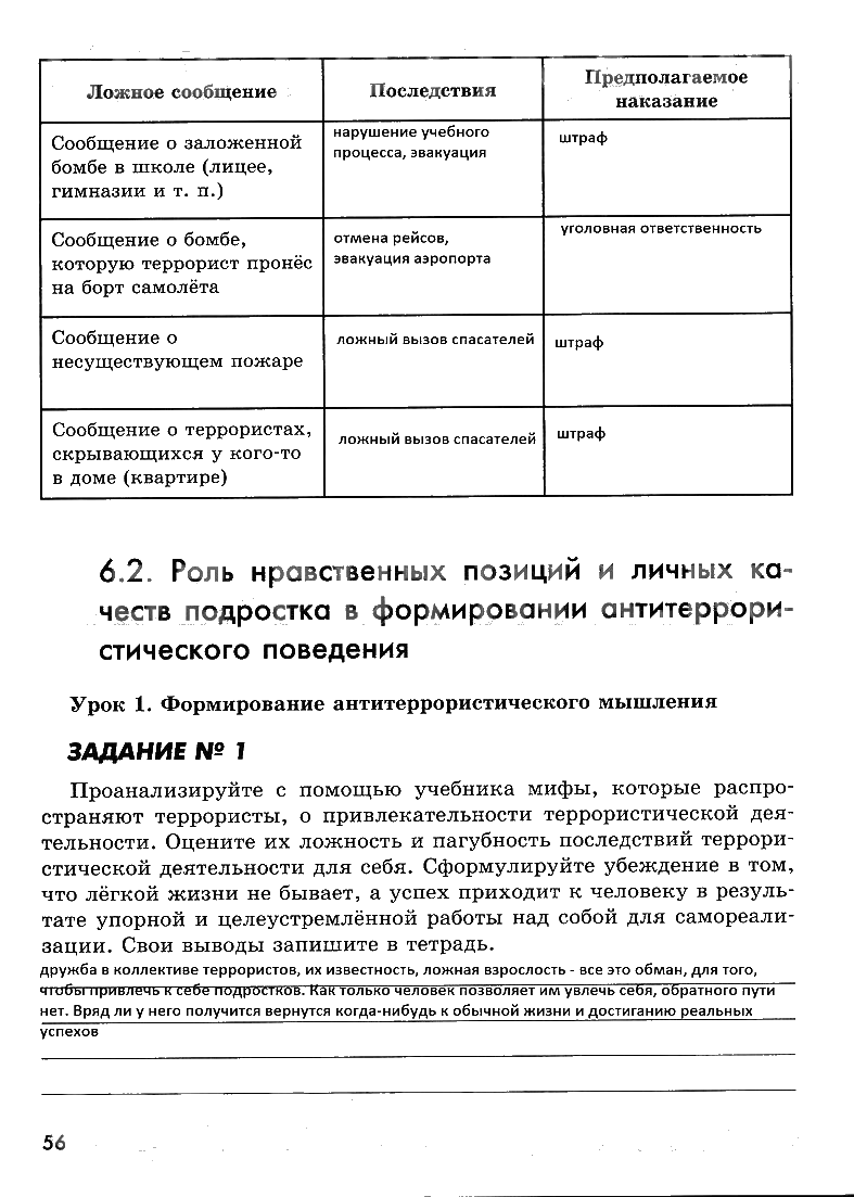 гдз 7 класс рабочая тетрадь страница 56 ОБЖ Смирнов, Хренников, Маслов