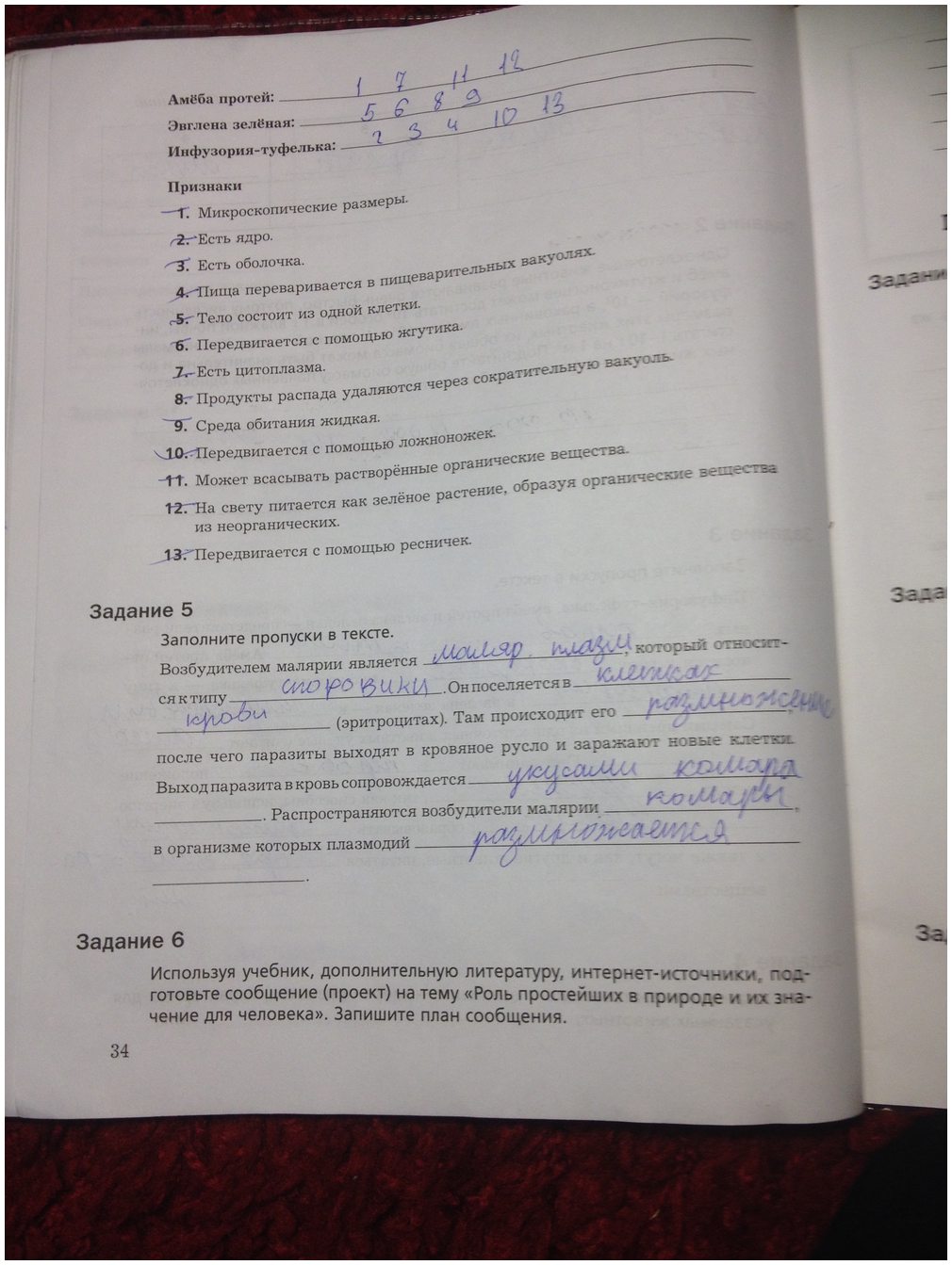 гдз 7 класс рабочая тетрадь часть 1 страница 34 биология Суматохин, Кучменко