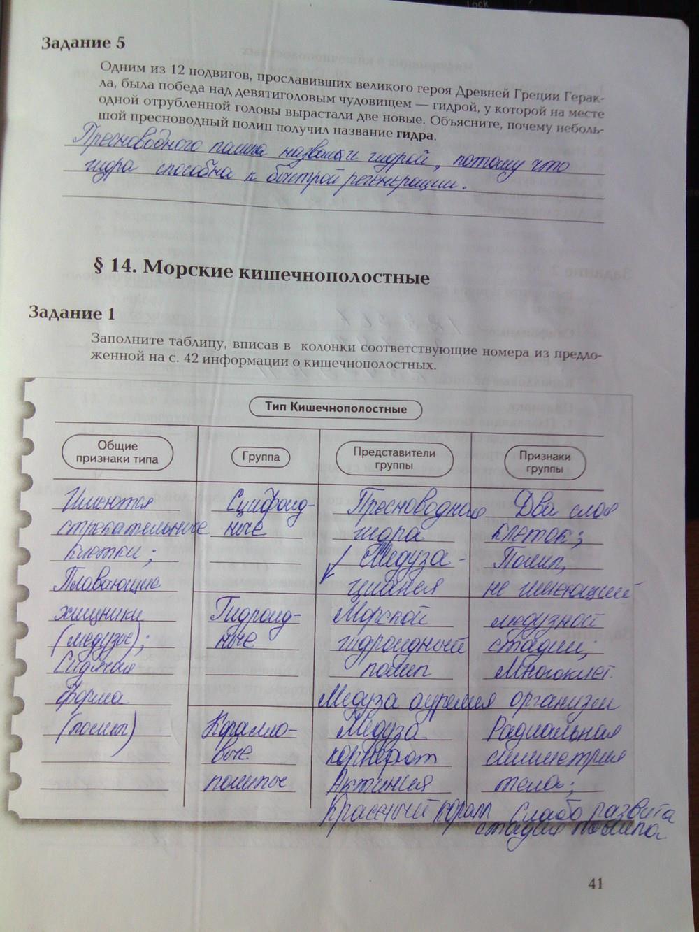 гдз 7 класс рабочая тетрадь часть 1 страница 41 биология Суматохин, Кучменко