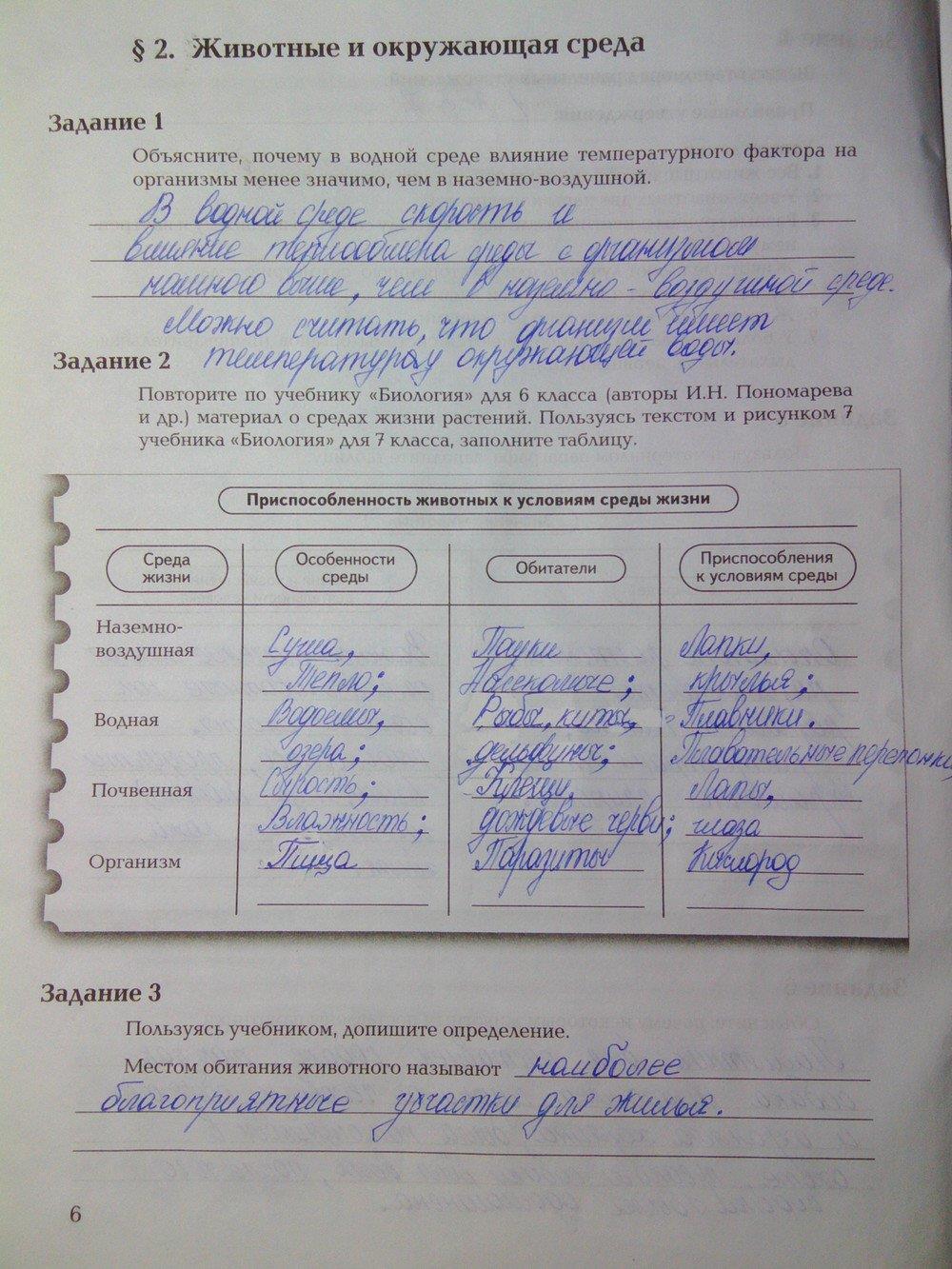 гдз 7 класс рабочая тетрадь часть 1 страница 6 биология Суматохин, Кучменко