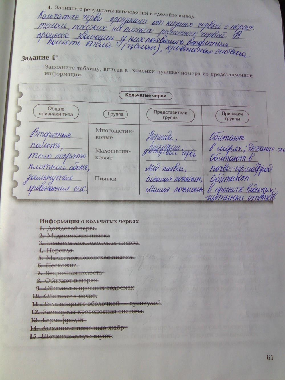 гдз 7 класс рабочая тетрадь часть 1 страница 61 биология Суматохин, Кучменко