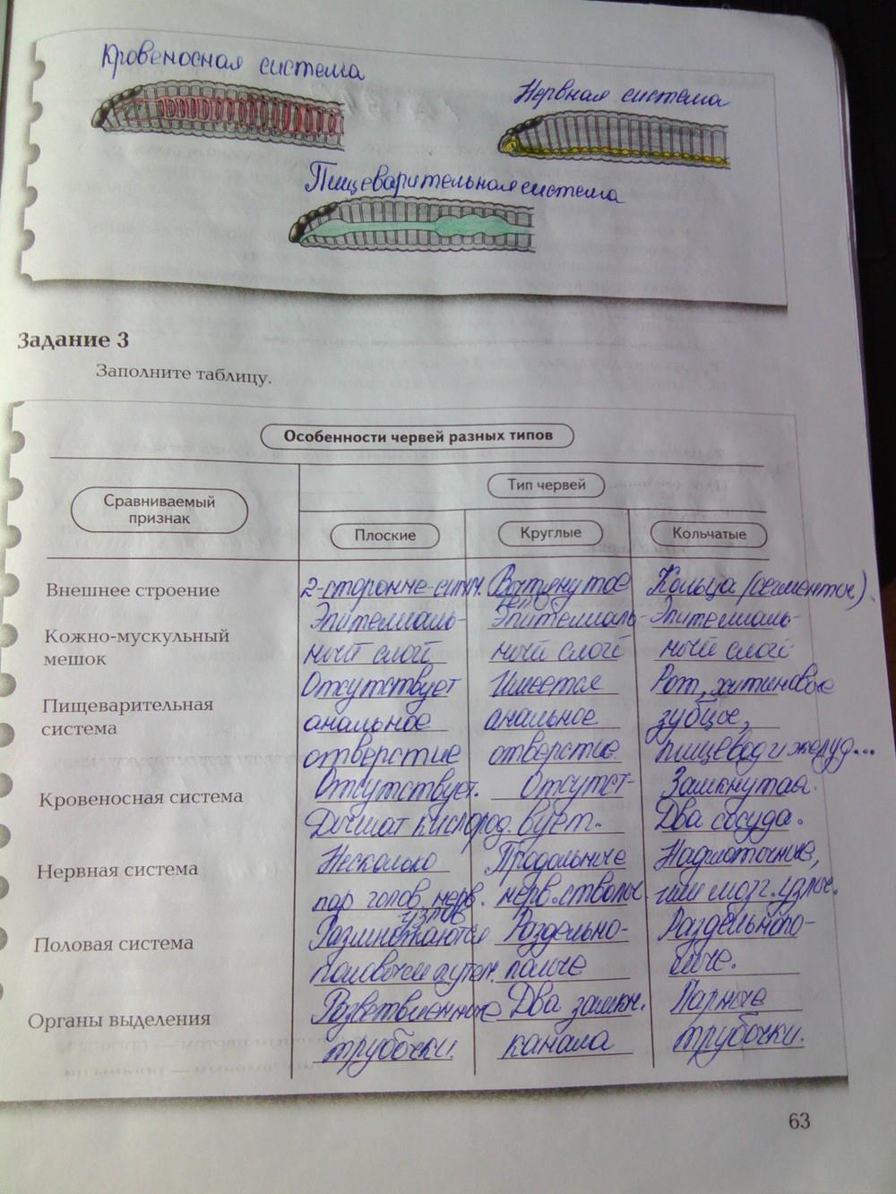 гдз 7 класс рабочая тетрадь часть 1 страница 63 биология Суматохин, Кучменко