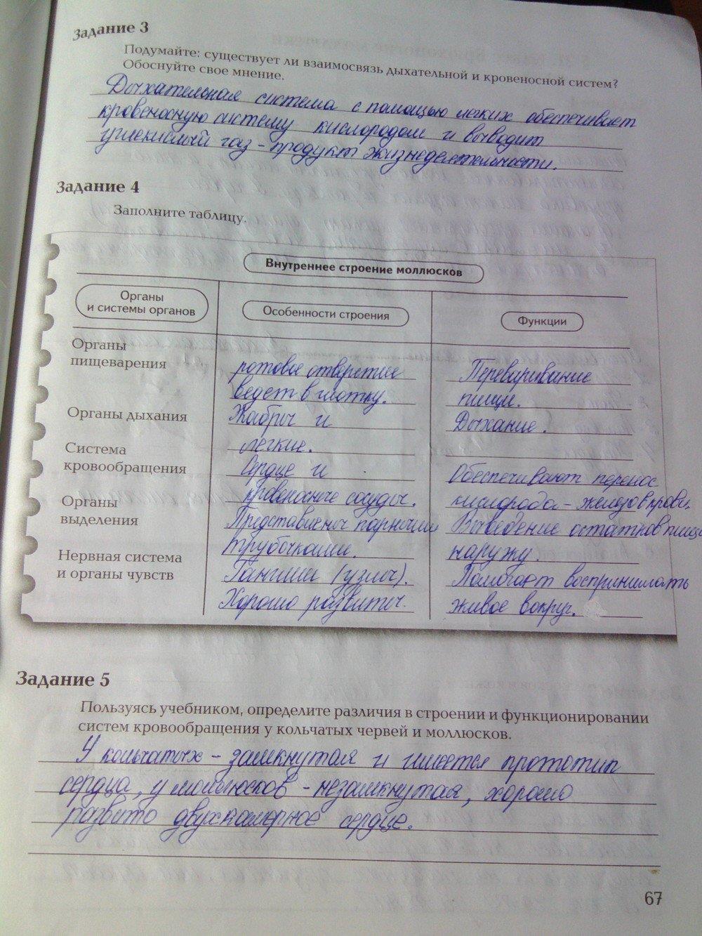 гдз 7 класс рабочая тетрадь часть 1 страница 67 биология Суматохин, Кучменко