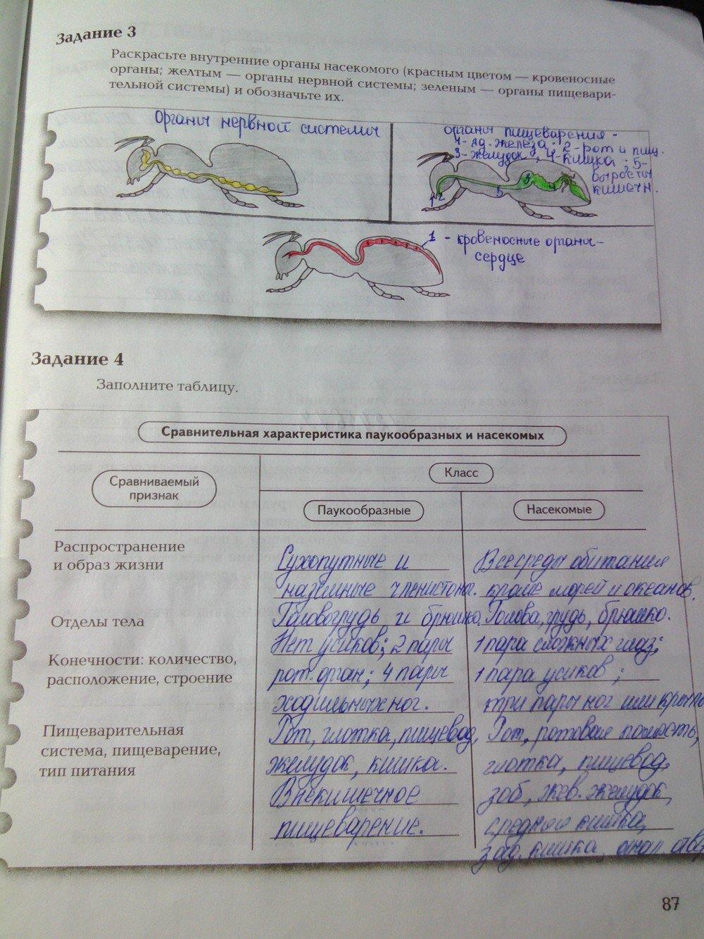 гдз 7 класс рабочая тетрадь часть 1 страница 87 биология Суматохин, Кучменко