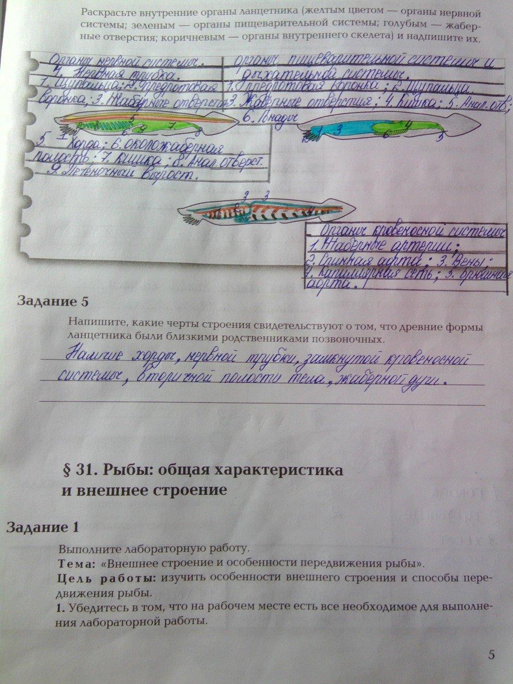 гдз 7 класс рабочая тетрадь часть 2 страница 5 биология Суматохин, Кучменко