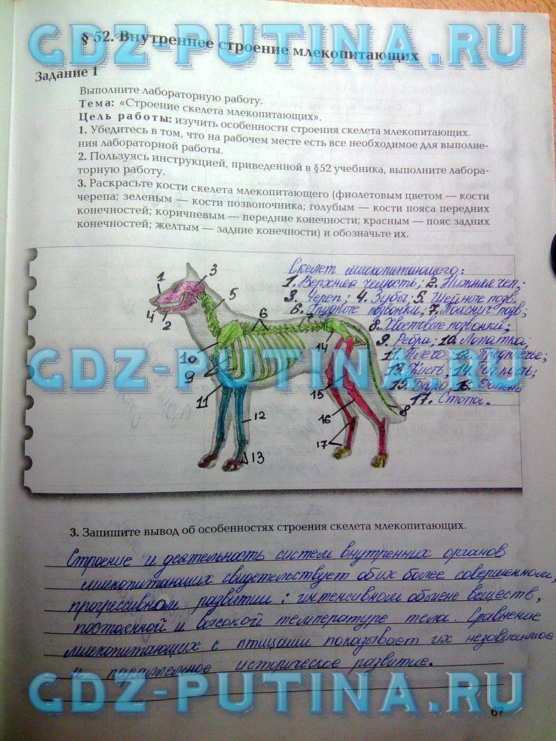 гдз 7 класс рабочая тетрадь часть 2 страница 67 биология Суматохин, Кучменко