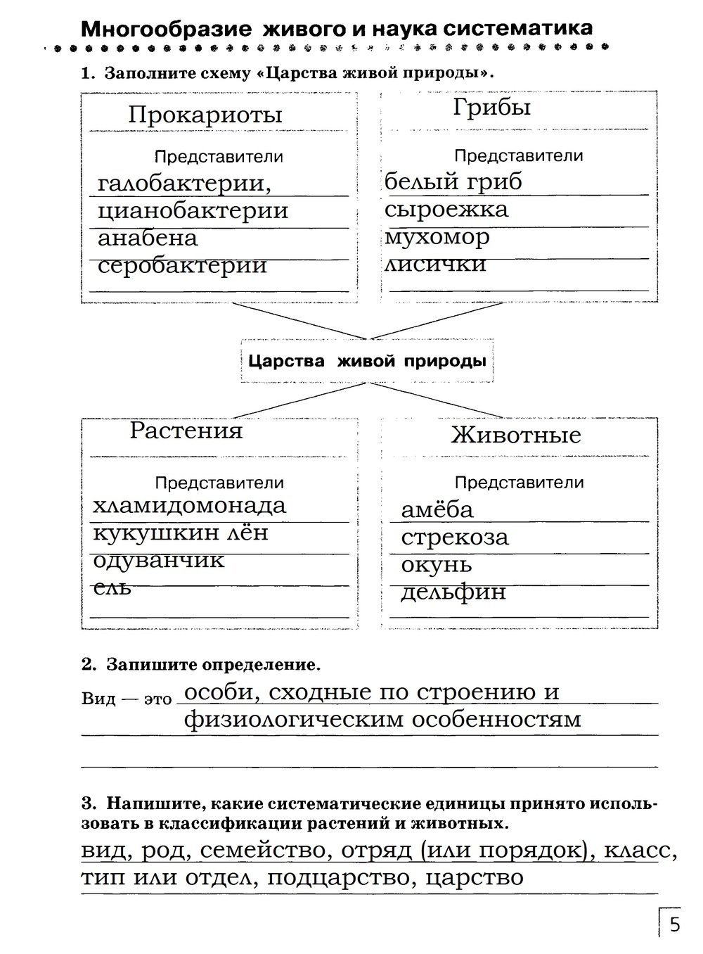 гдз 7 класс рабочая тетрадь страница 5 биология Захаров, Сонин