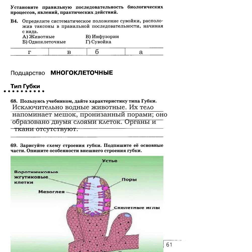 гдз 7 класс рабочая тетрадь страница 61 биология Захаров, Сонин