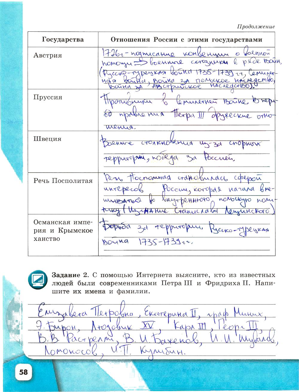 гдз 8 класс рабочая тетрадь страница 58 история Артасов, Данилов
