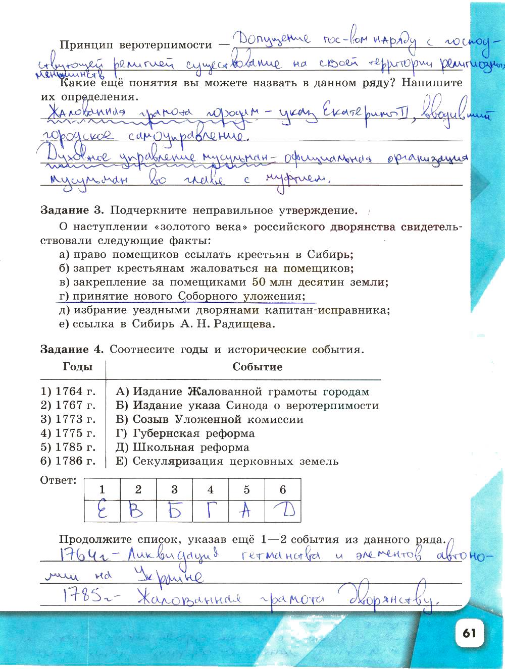 гдз 8 класс рабочая тетрадь страница 61 история Артасов, Данилов