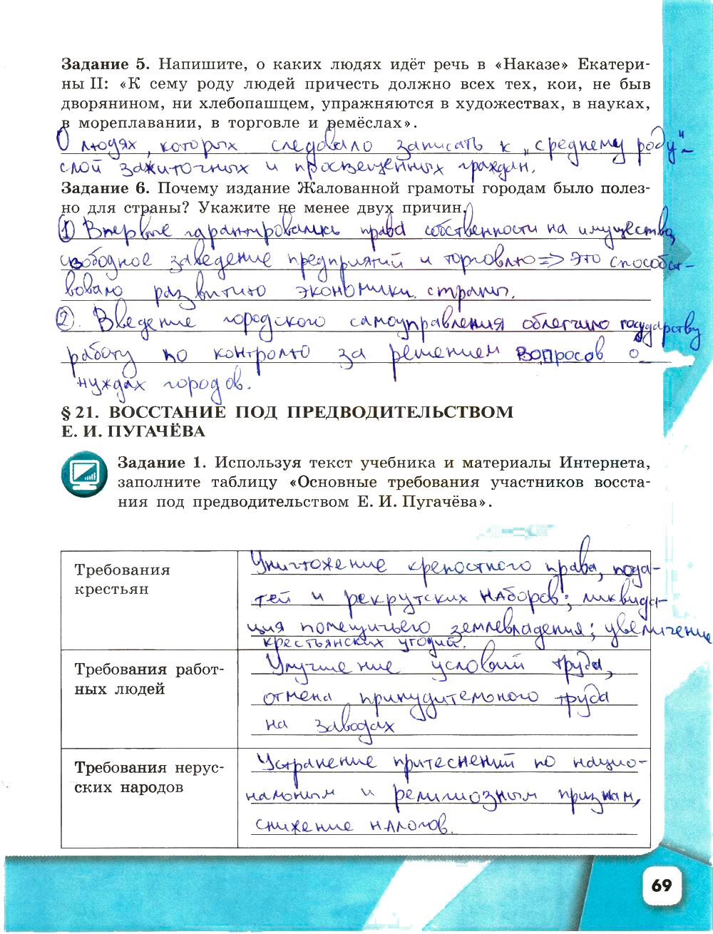 гдз 8 класс рабочая тетрадь страница 69 история Артасов, Данилов