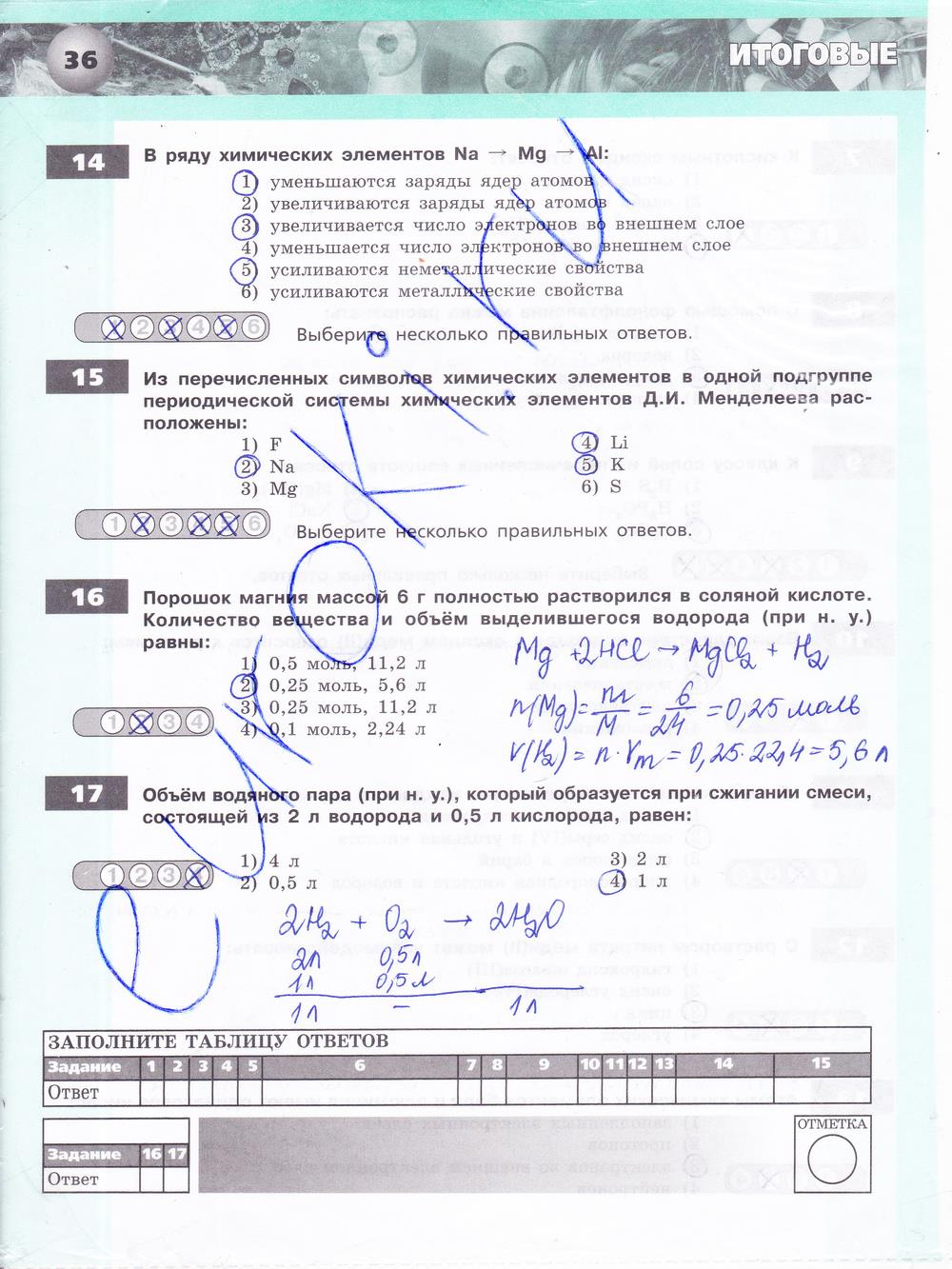 гдз 8 класс тетрадь-экзаменатор страница 36 химия Бобылева, Бирюлина