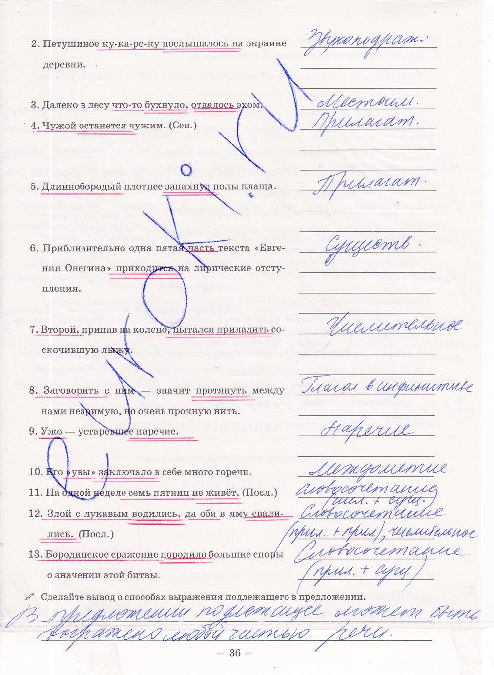 гдз 8 класс рабочая тетрадь часть 1 страница 36 русский язык Богданова
