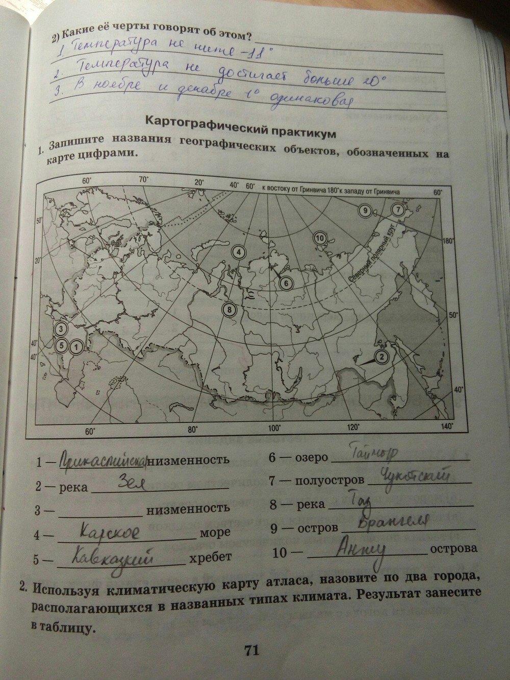 гдз 8 класс рабочая тетрадь часть 1 страница 71 география Домогацких
