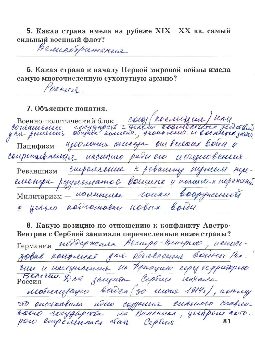 гдз 8 класс рабочая тетрадь страница 81 история Ермакова к учебнику Загладина