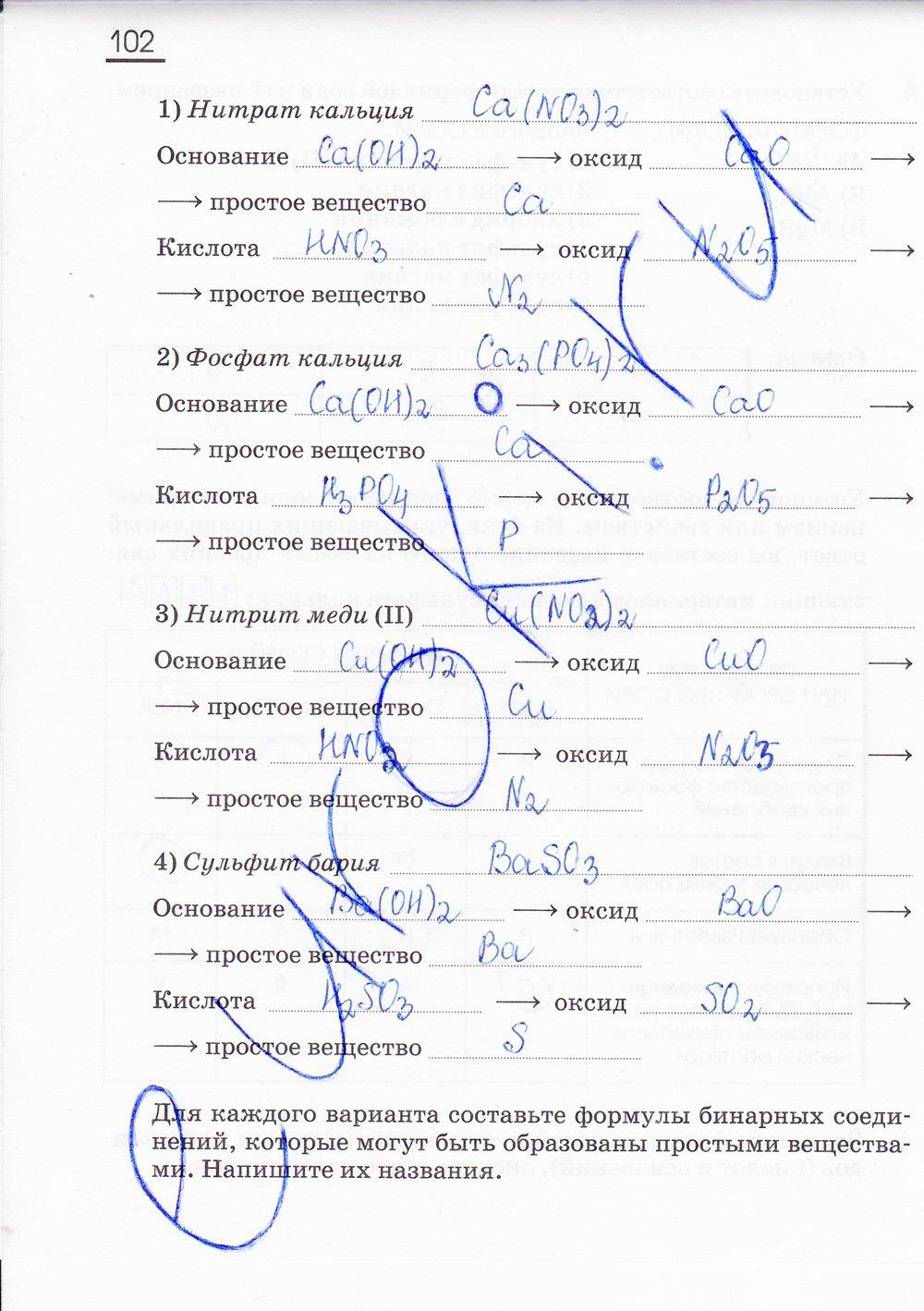 гдз 8 класс рабочая тетрадь страница 102 химия Габриелян, Сладков