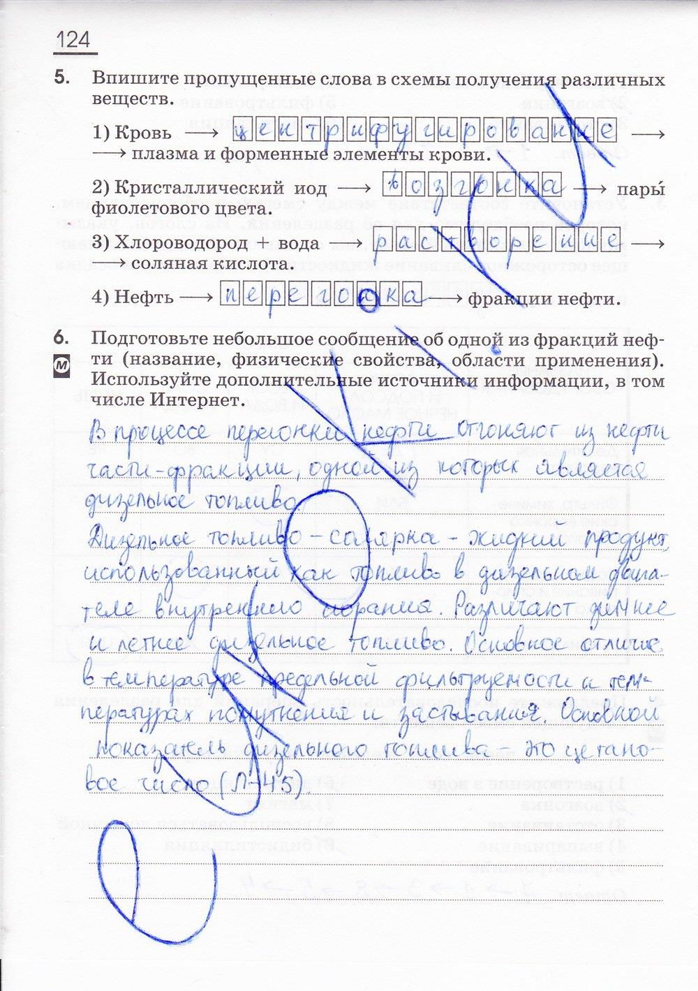 гдз 8 класс рабочая тетрадь страница 124 химия Габриелян, Сладков