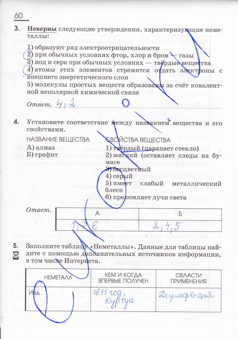 гдз 8 класс рабочая тетрадь страница 60 химия Габриелян, Сладков