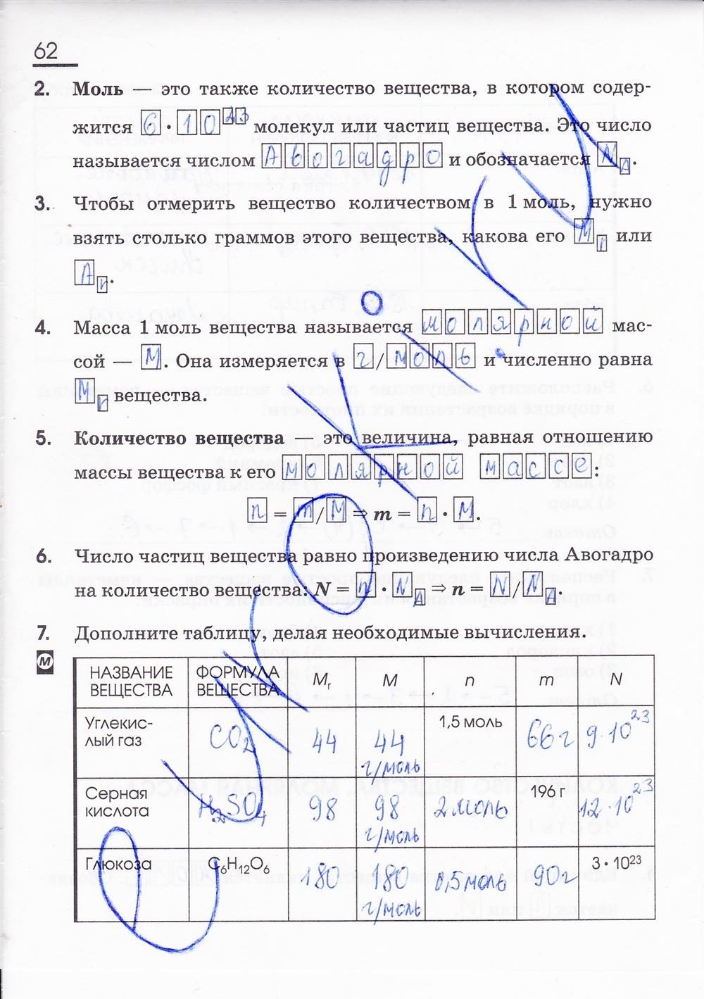 гдз 8 класс рабочая тетрадь страница 62 химия Габриелян, Сладков