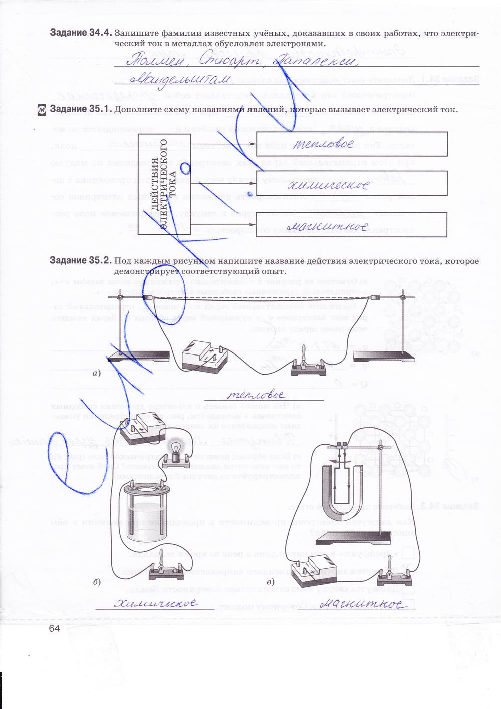 гдз 8 класс рабочая тетрадь страница 64 физика Ханнанова