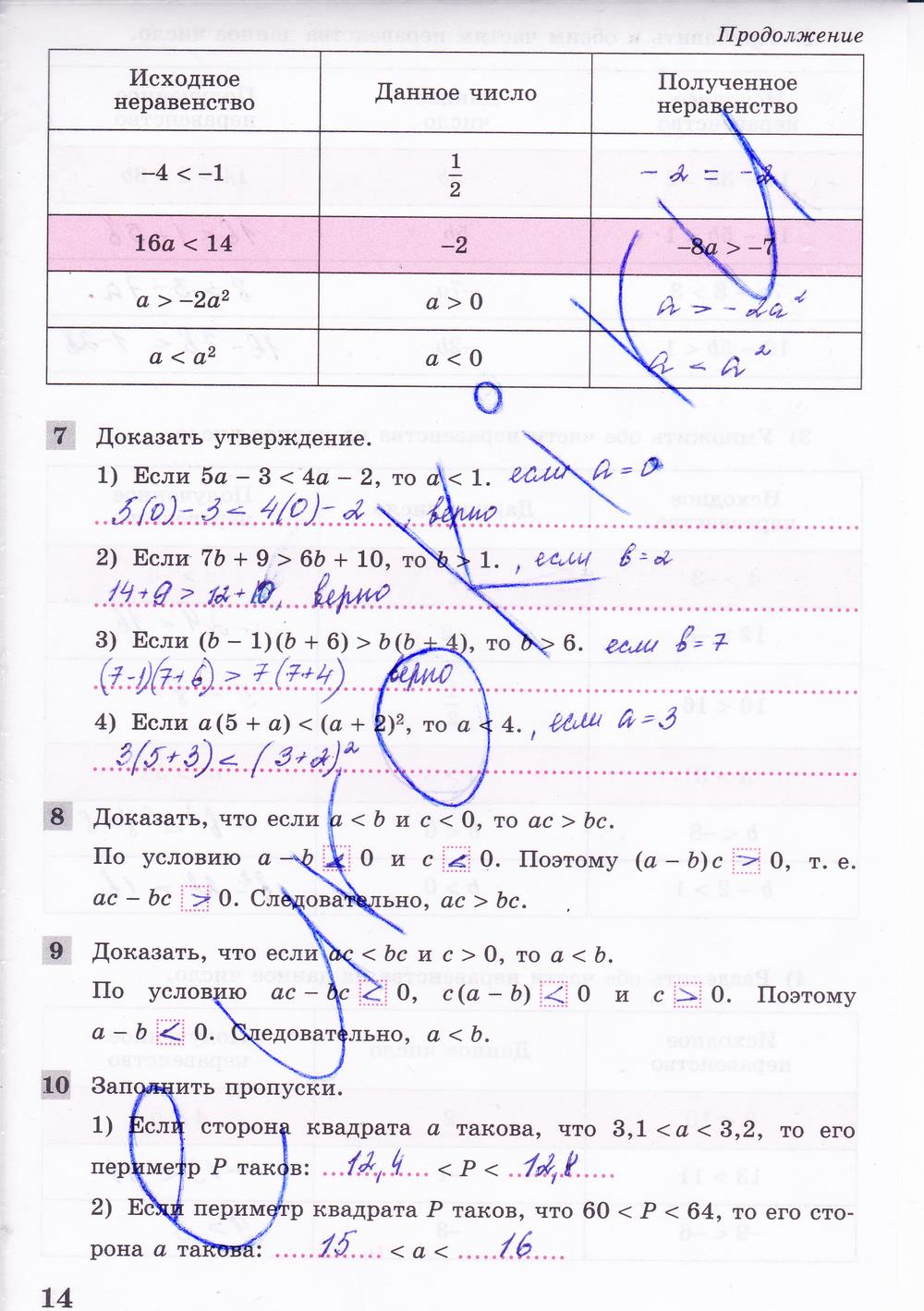 гдз 8 класс рабочая тетрадь часть 1 страница 14 алгебра Колягин, Ткачева