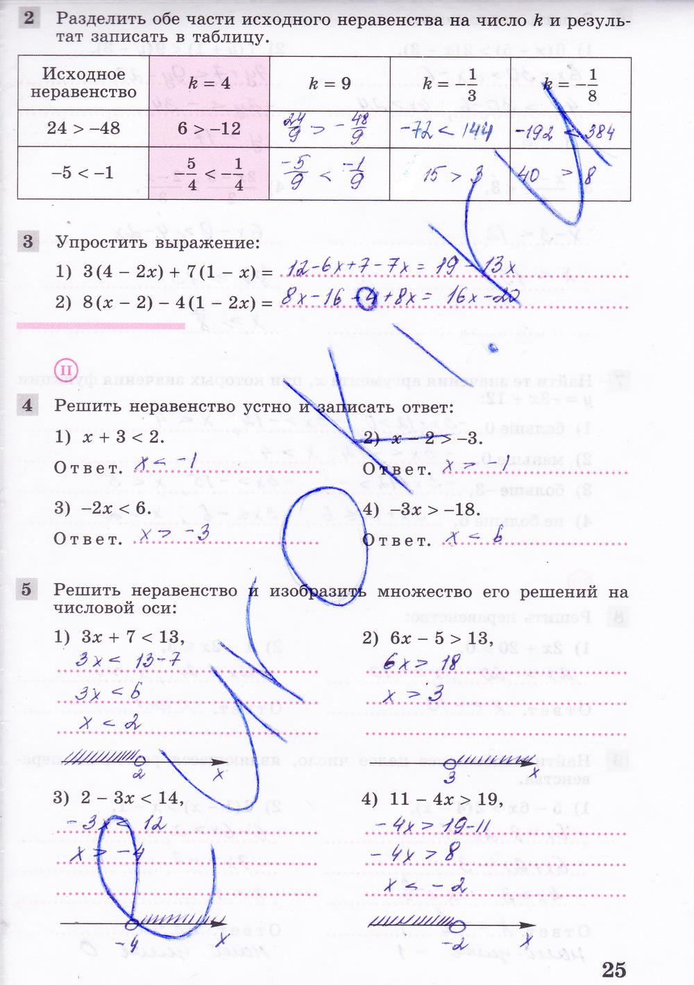 гдз 8 класс рабочая тетрадь часть 1 страница 25 алгебра Колягин, Ткачева