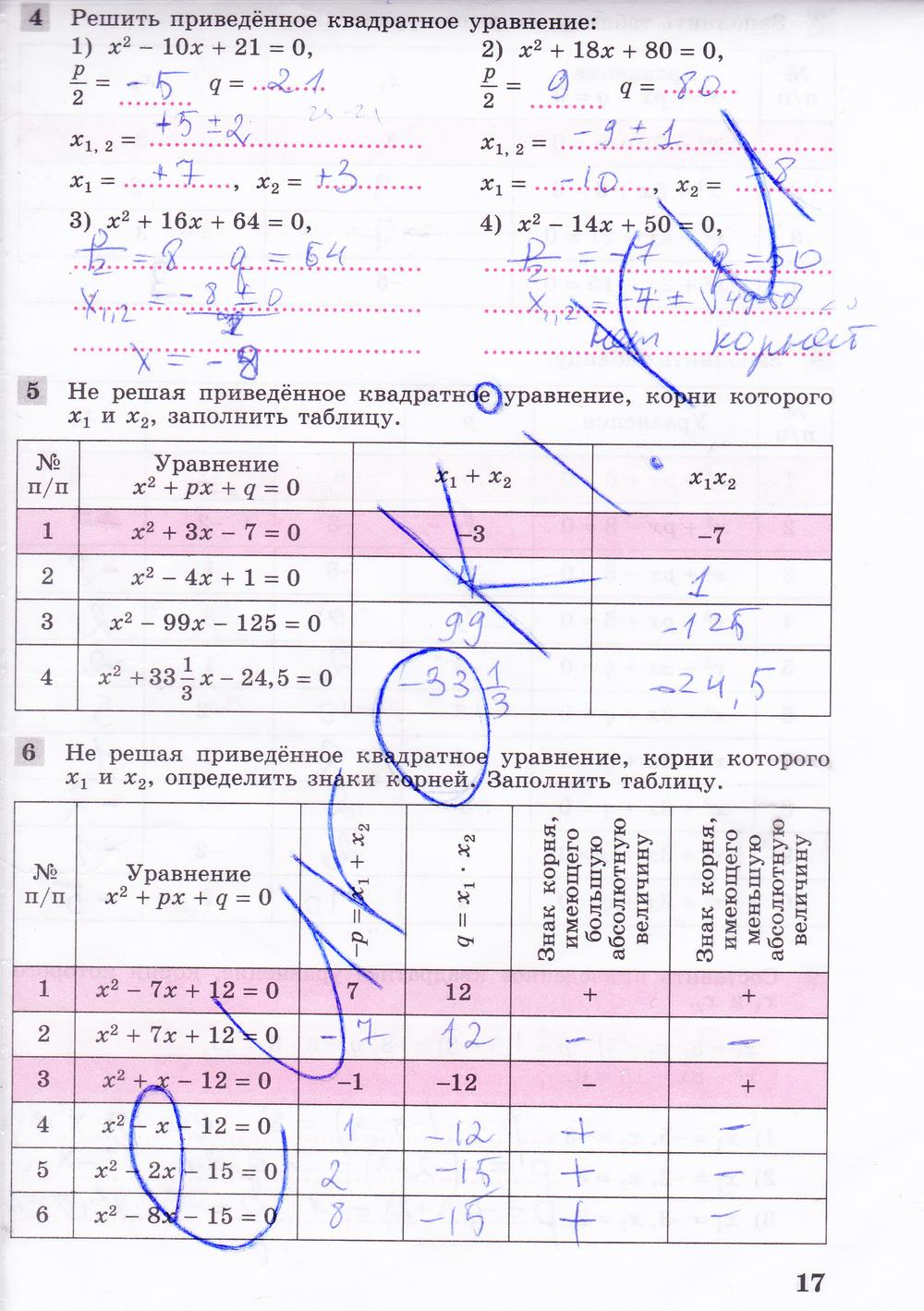 гдз 8 класс рабочая тетрадь часть 2 страница 17 алгебра Колягин, Ткачева
