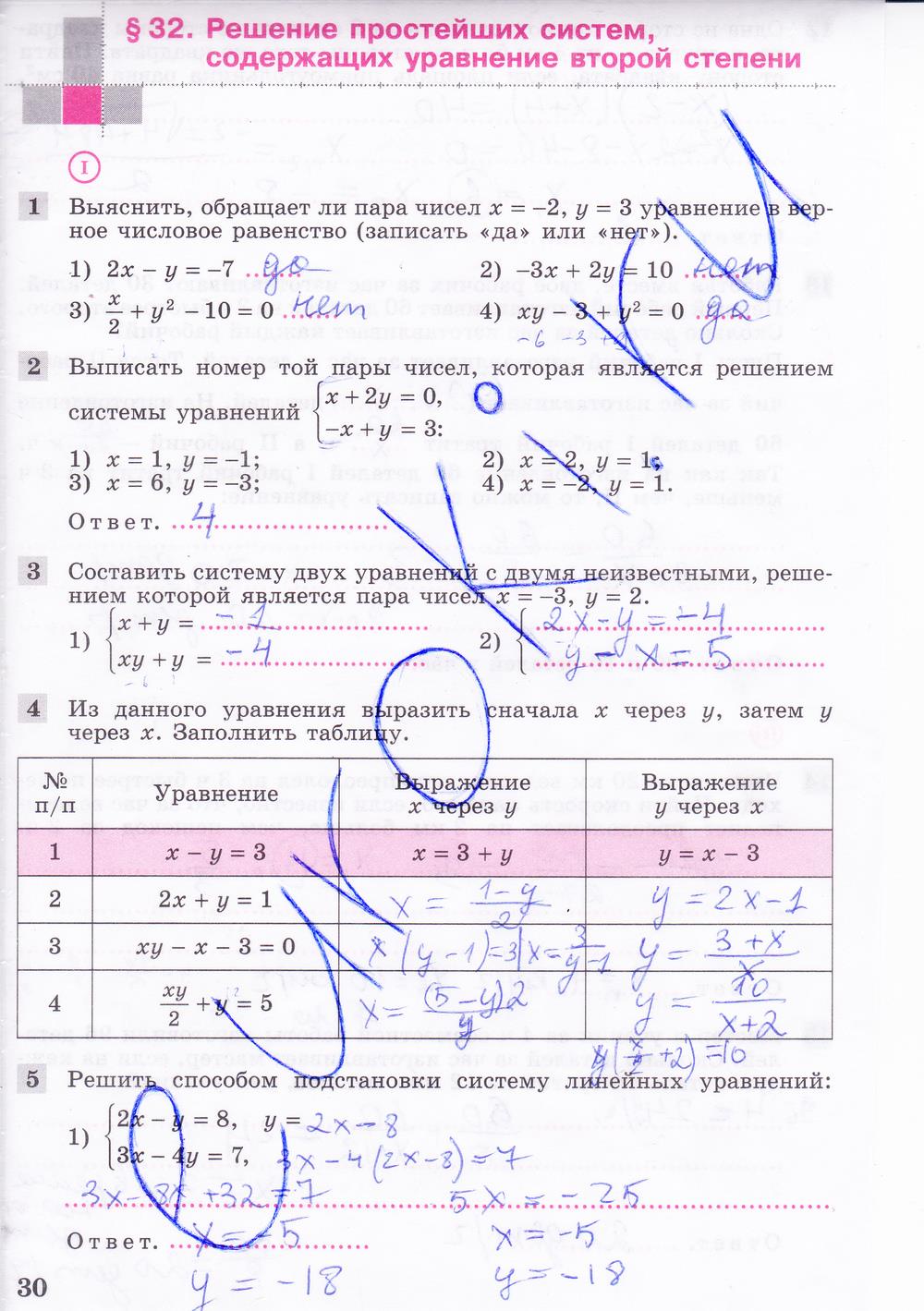 гдз 8 класс рабочая тетрадь часть 2 страница 30 алгебра Колягин, Ткачева