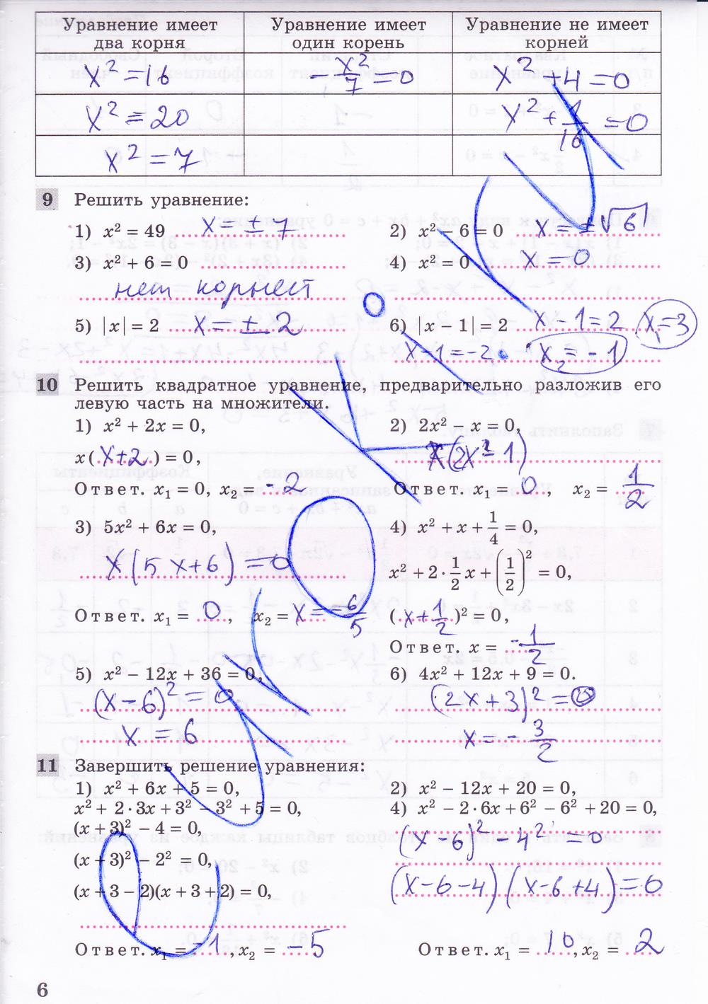 гдз 8 класс рабочая тетрадь часть 2 страница 6 алгебра Колягин, Ткачева