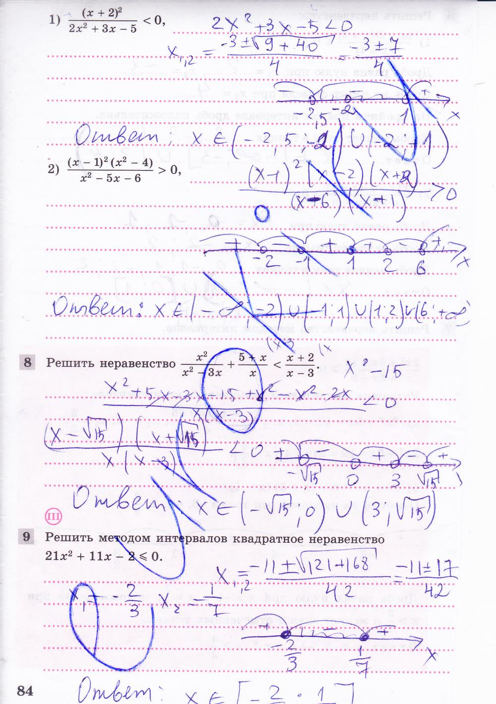 гдз 8 класс рабочая тетрадь часть 2 страница 84 алгебра Колягин, Ткачева